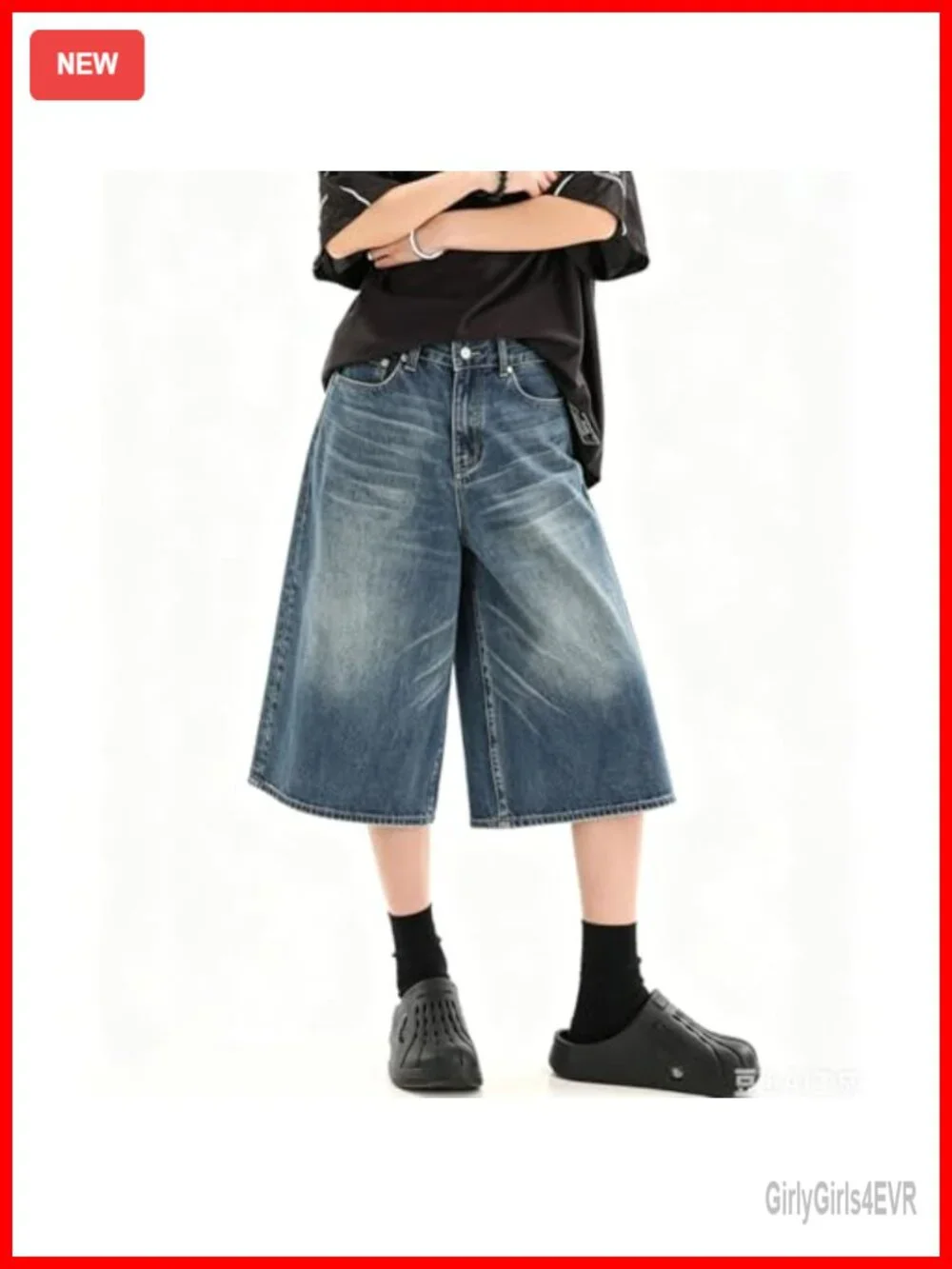 Baggy Wide Leg Denim Shorts Y2K Low Rise Streetwear Summer Casual